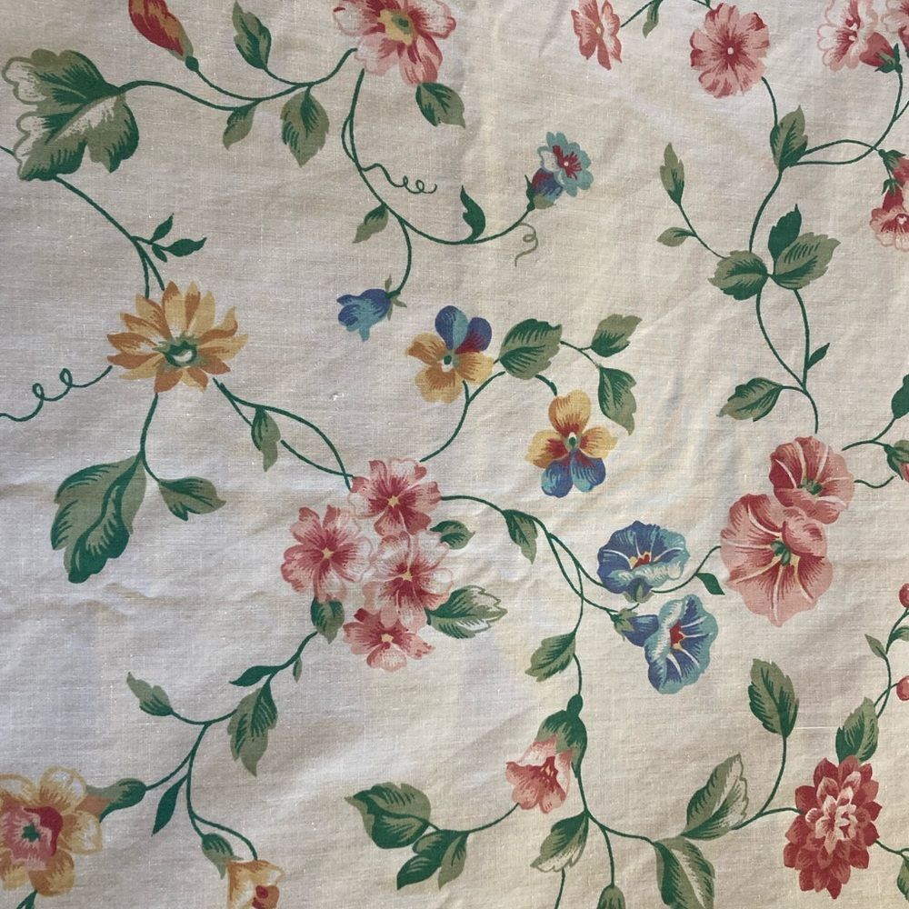 Vintage Cannon TWIN FLAT Sheet Poly Cotton Morning Glory Ivy Pink Green Blue USA